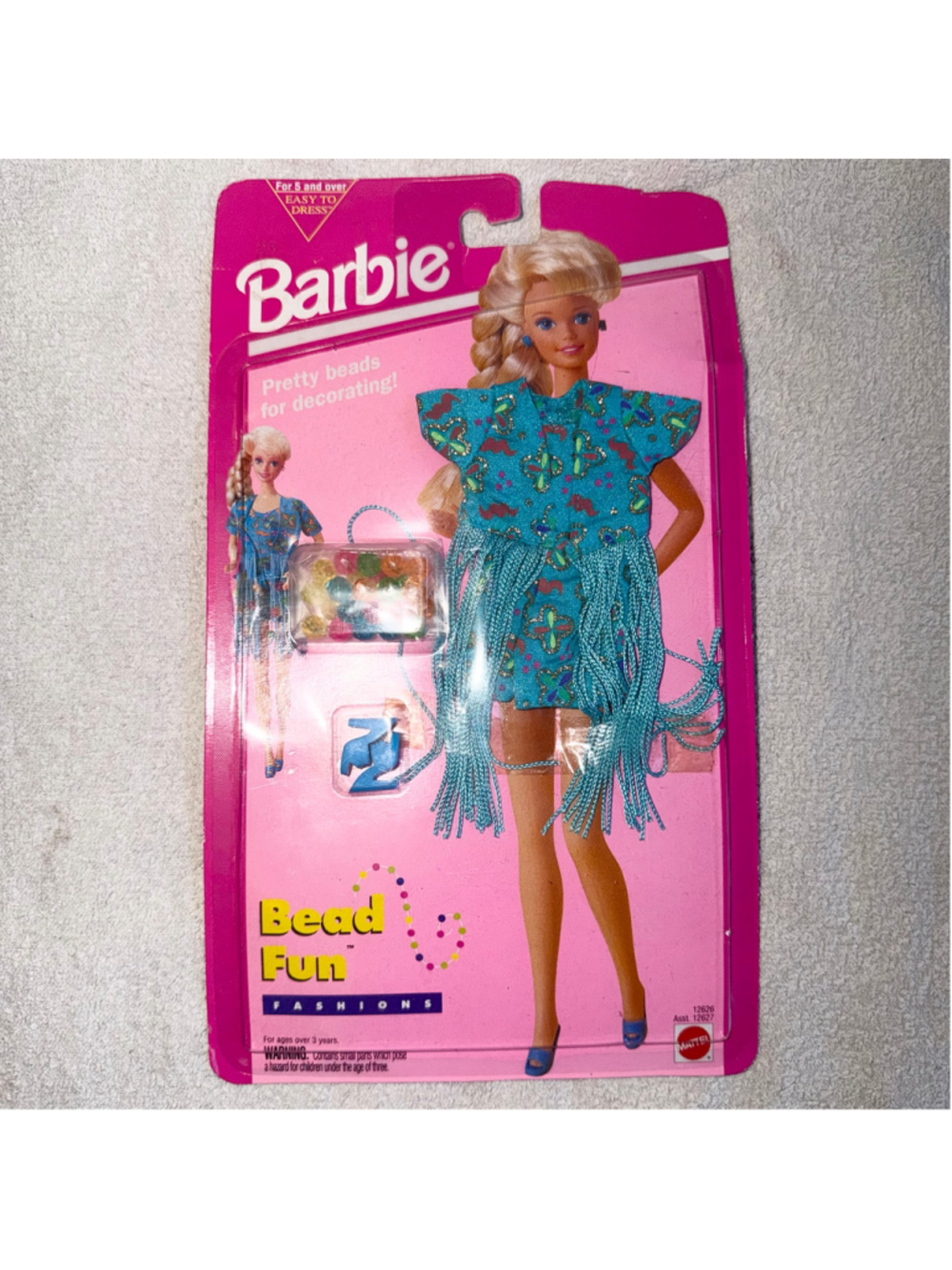 NOS 1994 Mattel Barbie Bead Fun Fashions Doll Clothes Bead Decorating Kit
